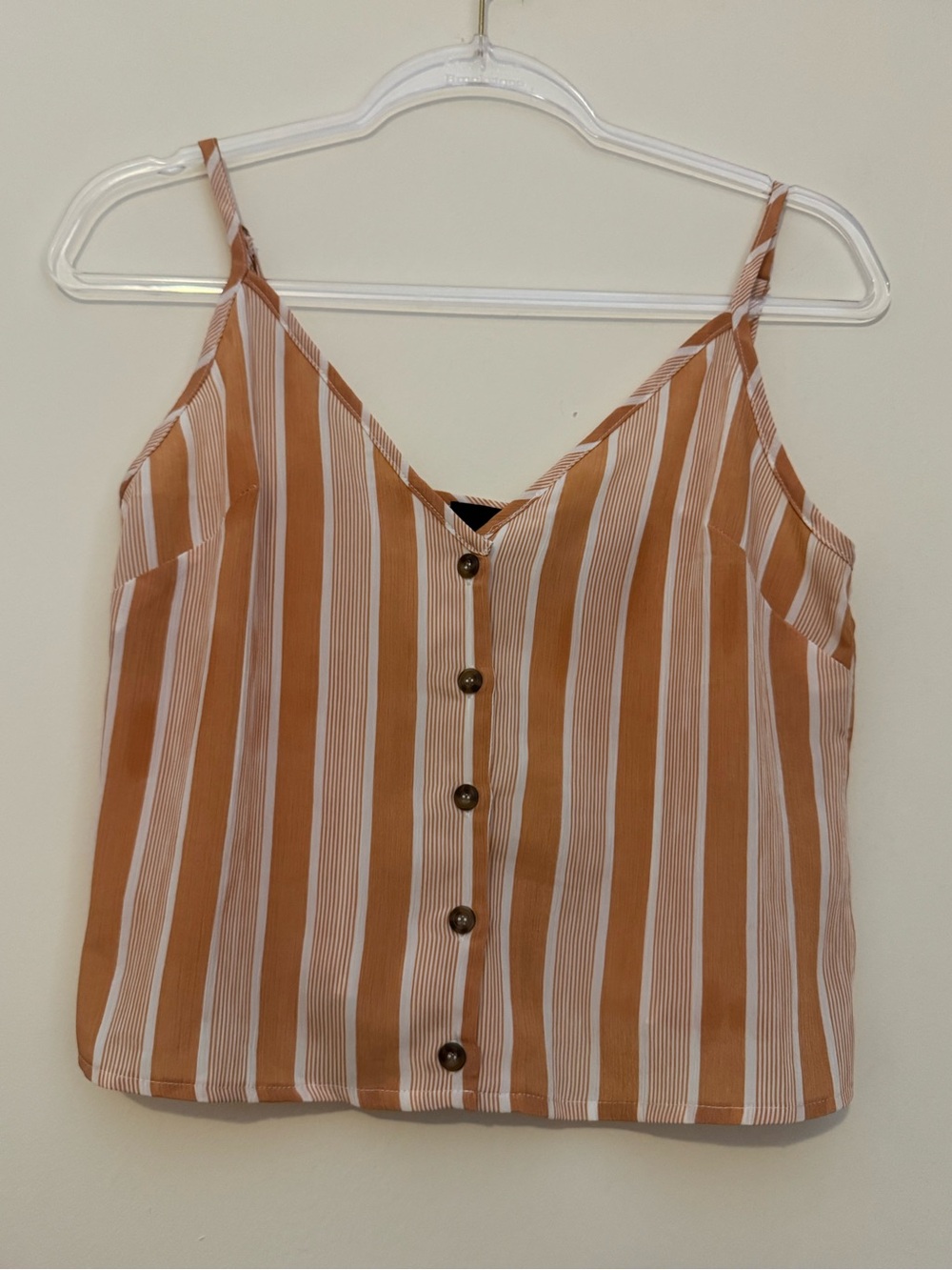 SBEtro White & Tan Vertical Stripe Button-Front Cami